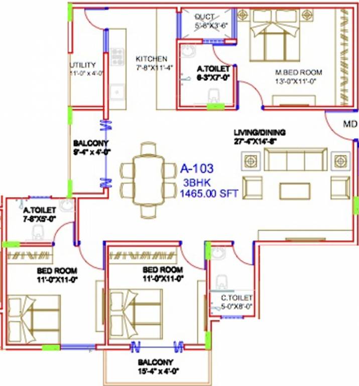 Live Symphony (3BHK+3T (1,465 sq ft) 1465 sq ft)
