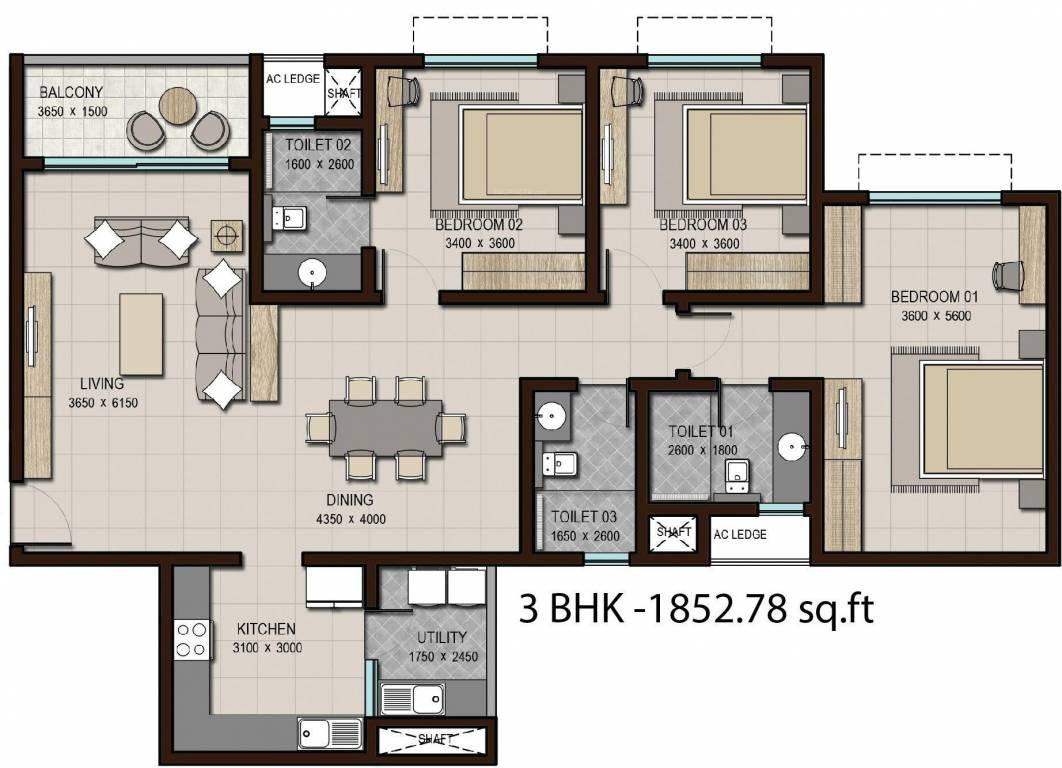Sobha Isle (3BHK+3T (1,852 sq ft) 1852 sq ft) Sobha Isle (3BHK+3T (1,852 sq ft) 1852 sq ft)