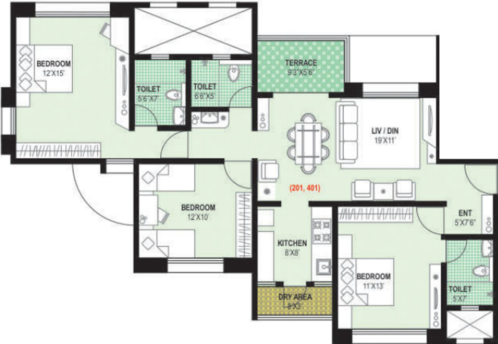 Ashray Imperial (3BHK+3T (1,308 sq ft) 1308 sq ft)