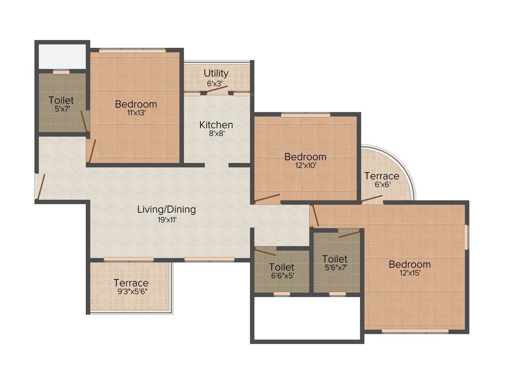 Ashray Imperial (3BHK+3T (1,347 sq ft) 1347 sq ft)