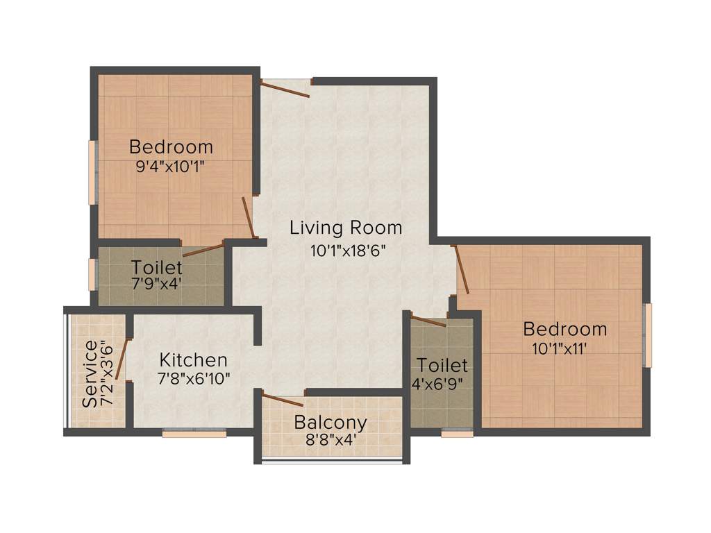 Sudhir Gyan Namo 2BHK+2T (824 sq ft)