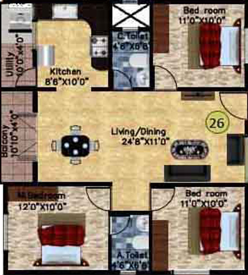 DS Sigma Nest (3BHK+2T (1,425 sq ft) 1425 sq ft)