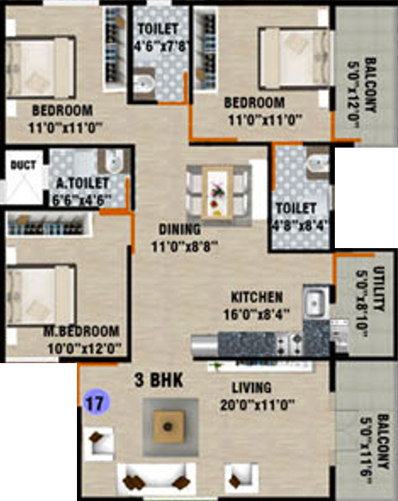 DS Signature (3BHK+3T (1,685 sq ft) 1685 sq ft)