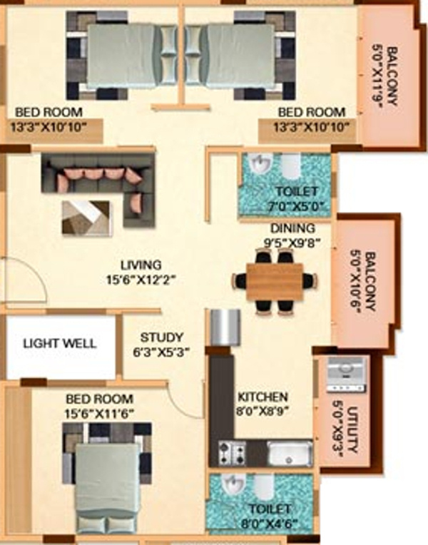 DS DSMAX SILVER BELL (3BHK+2T (1,720 sq ft)   Study Room 1720 sq ft)