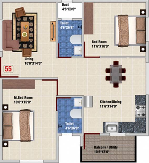 DS Skylishcious (2BHK+2T (1,128 sq ft) 1128 sq ft)
