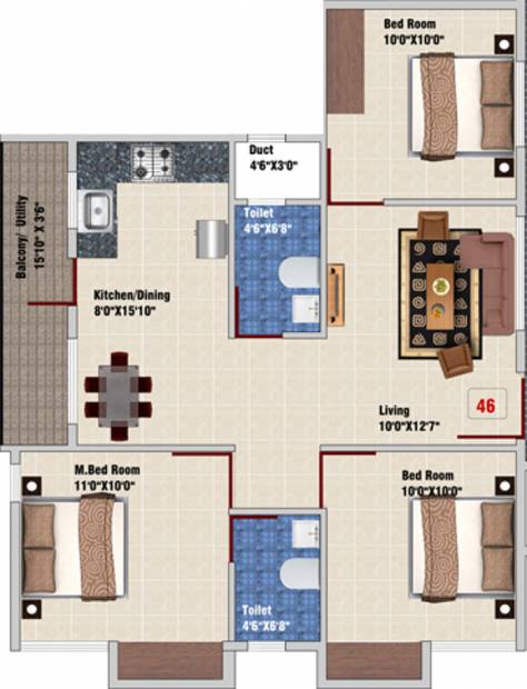 DS Skylishcious (3BHK+2T (1,161 sq ft) 1161 sq ft)