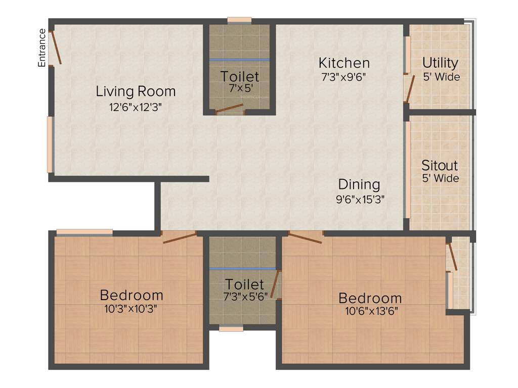 VR Pearl (2BHK+2T (1,110 sq ft) 1110 sq ft)