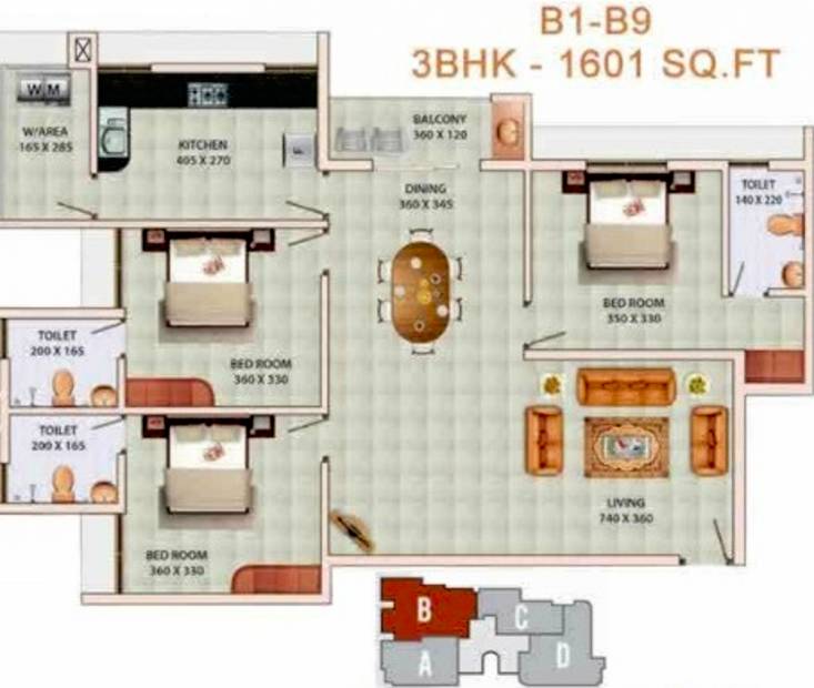 TBPL Meghna Residency (3BHK+3T (1,601 sq ft) 1601 sq ft)