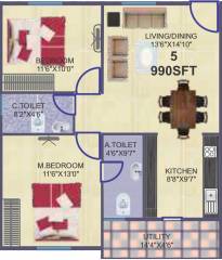 Sai Sumukha Properties Classic (2BHK+2T (990 sq ft) 990 sq ft)