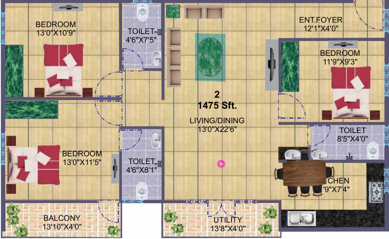 Sumukha Luxurite (3BHK+3T (1,475 sq ft) 1475 sq ft)