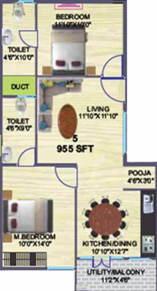 Sai Sumukha Properties Smilee Greens (2BHK+2T (955 sq ft)   Pooja Room 955 sq ft)