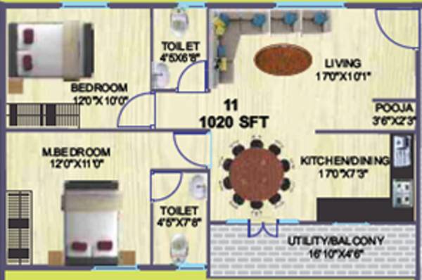 Sai Sumukha Properties Smilee Greens (2BHK+2T (1,020 sq ft)   Pooja Room 1020 sq ft)