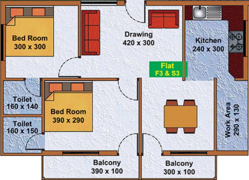 Group Four Developers Gokulam Floor Plan (2BHK+2T (952 sq ft) 952 sq ft)
