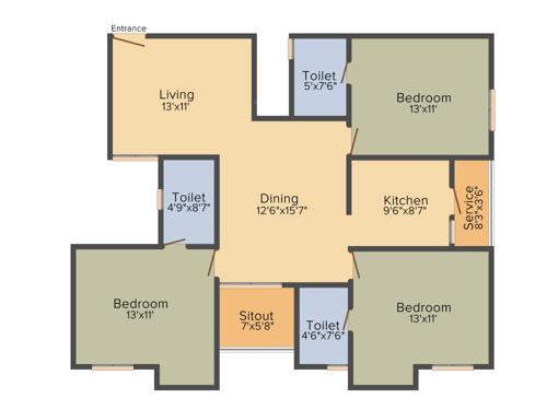 Kgeyes Thiruvanmyur H38 (3BHK+3T (1,400 sq ft) 1400 sq ft)