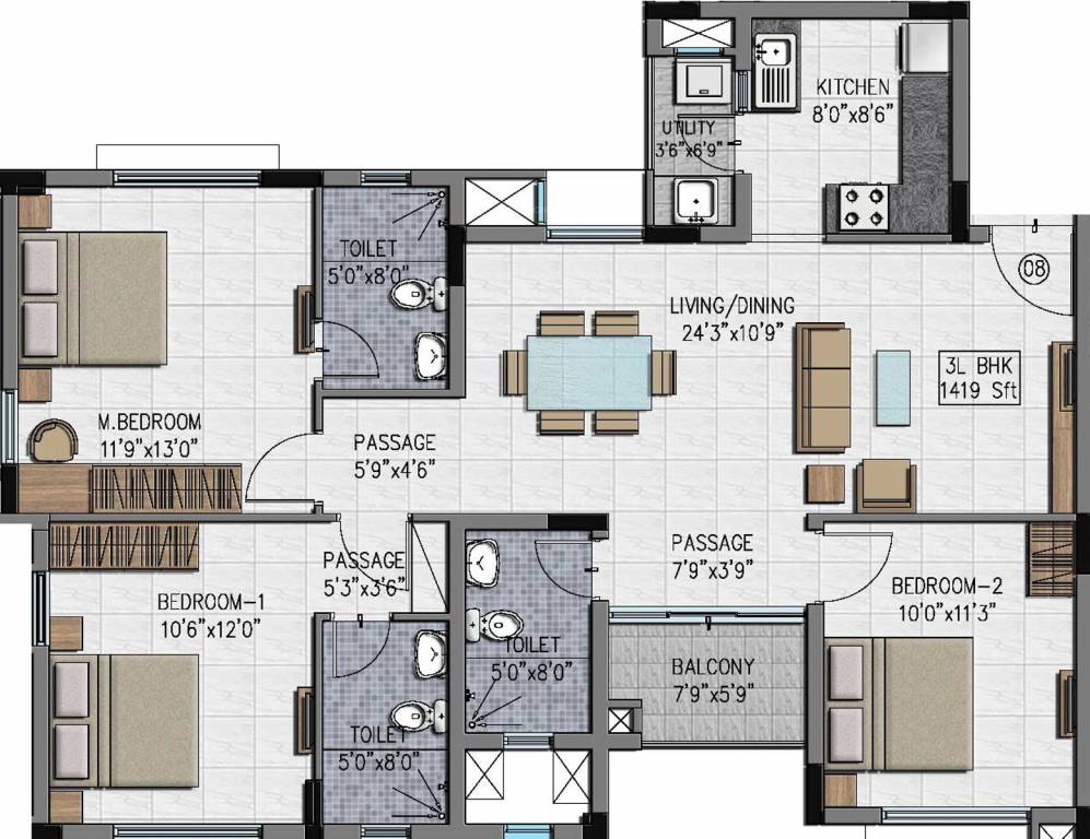 Adroit District S (3BHK+3T (1,419 sq ft) 1419 sq ft) Adroit District S (3BHK+3T (1,419 sq ft) 1419 sq ft)