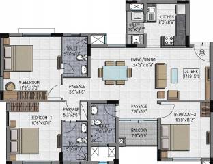 Adroit District S (3BHK+3T (1,419 sq ft) 1419 sq ft) Adroit District S (3BHK+3T (1,419 sq ft) 1419 sq ft)