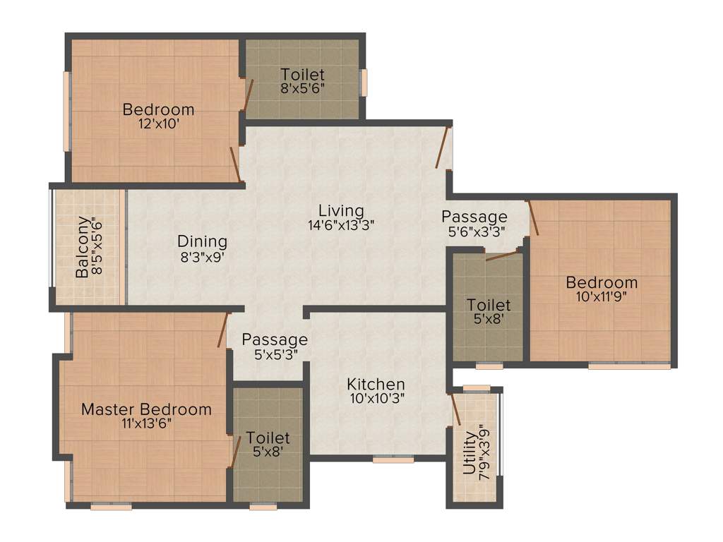 Adroit District S (3BHK+3T (1,436 sq ft) 1436 sq ft)