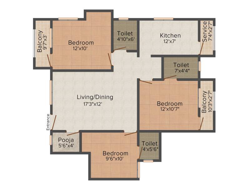 Amudha Elite (3BHK+3T (1,208 sq ft)   Pooja Room 1208 sq ft)