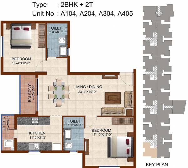 Casagrand Vivant (2BHK+2T (1,049 sq ft) 1049 sq ft)