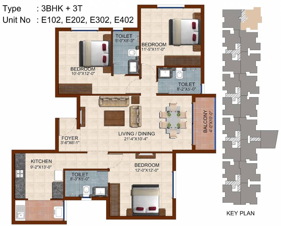 Casagrand Vivant (3BHK+3T (1,353 sq ft) 1353 sq ft)