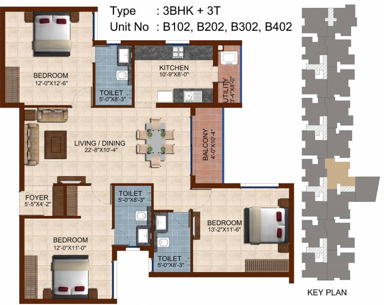 Casagrand Vivant (3BHK+3T (1,385 sq ft) 1385 sq ft)