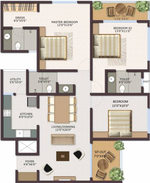 Pushpam E Town (3BHK+3T (1,630 sq ft) 1630 sq ft)