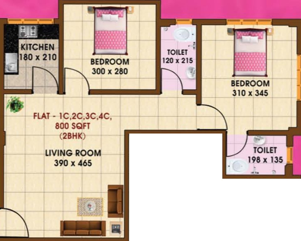 New Line Builders And Developers Rose Apartments (2BHK+2T (800 sq ft) 800 sq ft)