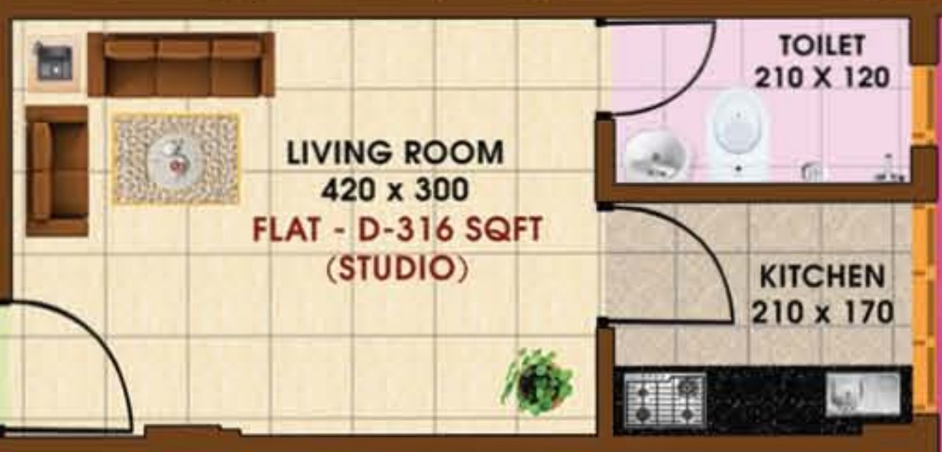 New Line Builders And Developers Rose Apartments (1BHK+1T (316 sq ft) 316 sq ft)