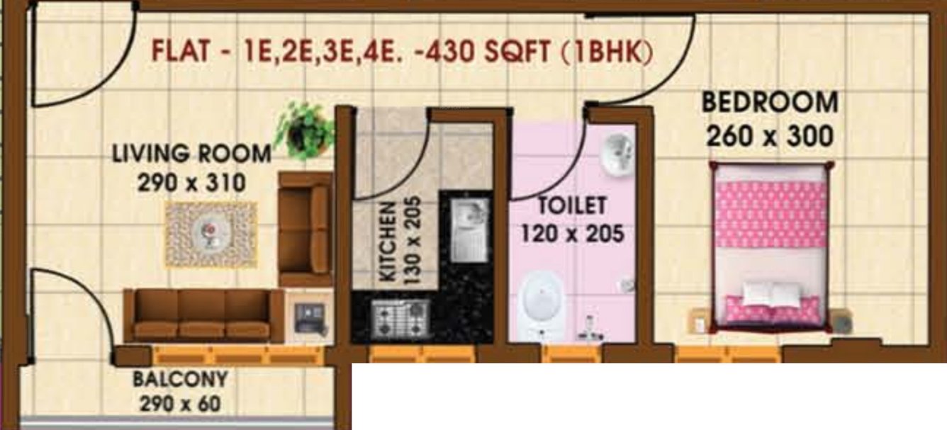 New Line Builders And Developers Rose Apartments (1BHK+1T (430 sq ft) 430 sq ft)