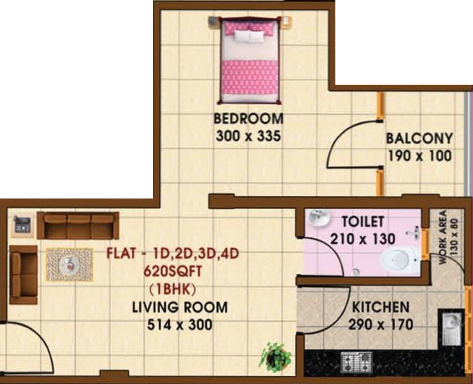 New Line Builders And Developers Rose Apartments (1BHK+1T (620 sq ft) 620 sq ft)