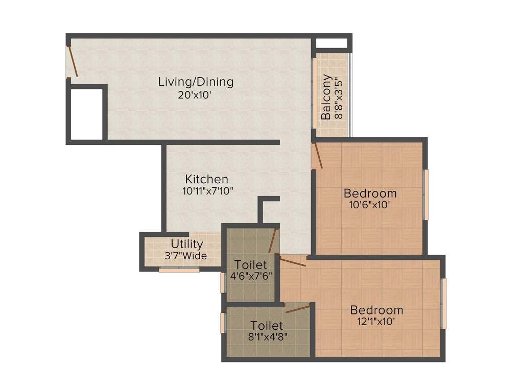 XS Symphony (2BHK+2T (1,001 sq ft) 1001 sq ft)
