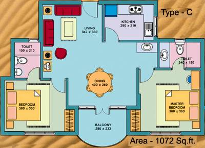 Skyline Baywaters (2BHK+2T (1,072 sq ft) 1072 sq ft)