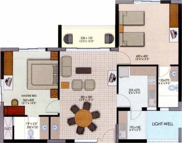 Sairung SRK Skywings (2BHK+2T (1,245 sq ft) 1245 sq ft)