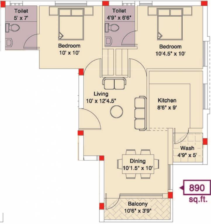 Sekaran Lryica (2BHK+2T (890 sq ft) 890 sq ft) Sekaran Lryica (2BHK+2T (890 sq ft) 890 sq ft)