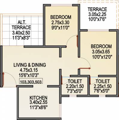 DNV Elvira (2BHK+2T (910 sq ft) 910 sq ft)
