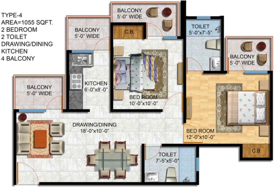 Kingswood Court (2BHK+2T (1,055 sq ft) 1055 sq ft)