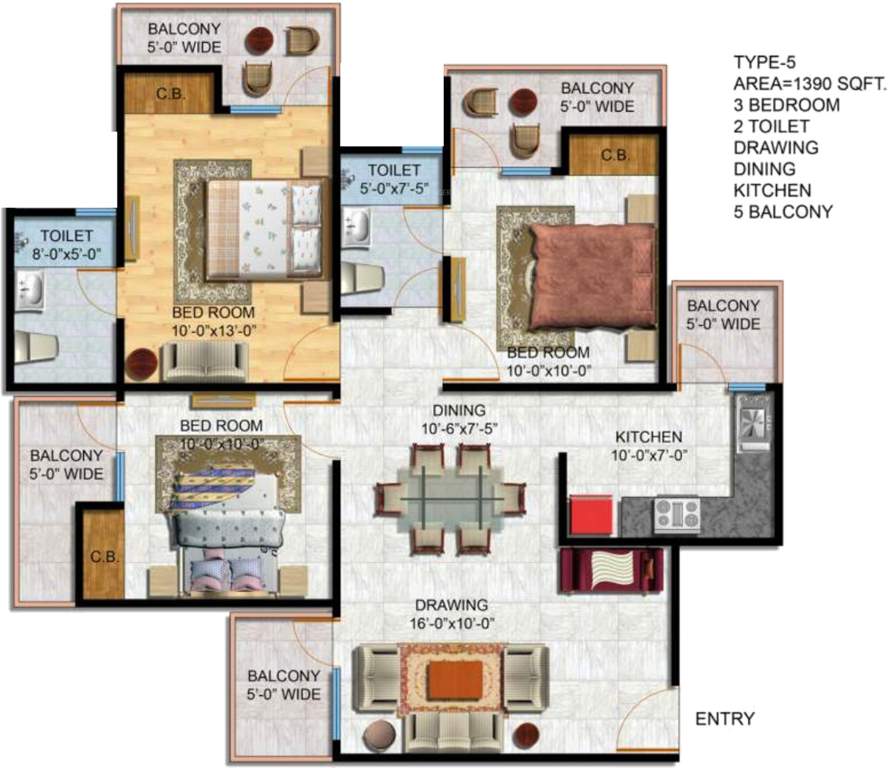 Kingswood Court (3BHK+2T (1,390 sq ft) 1390 sq ft)