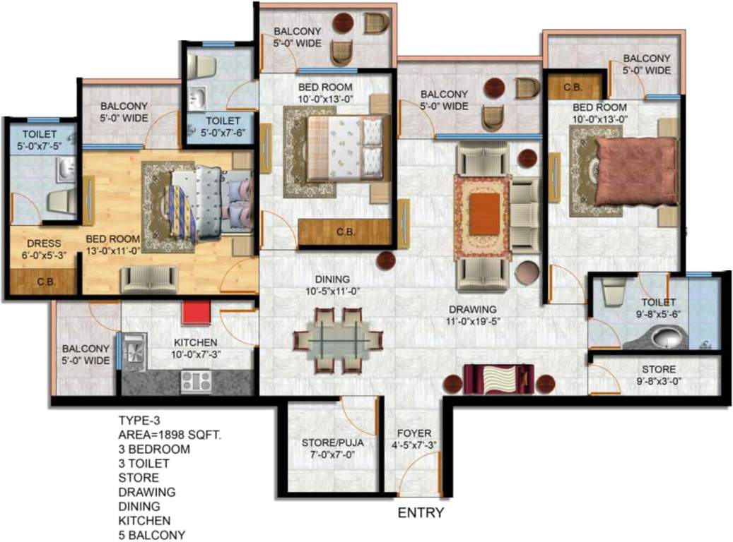 Kingswood Court (3BHK+3T (1,898 sq ft)   Pooja Room 1898 sq ft)