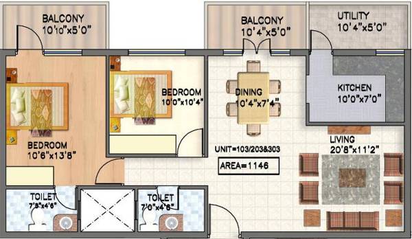 Floor Plan (2BHK+2T (1,146 sq ft) 1146 sq ft) Altair Group Grand View Floor Plan (2BHK+2T (1,146 sq ft) 1146 sq ft)