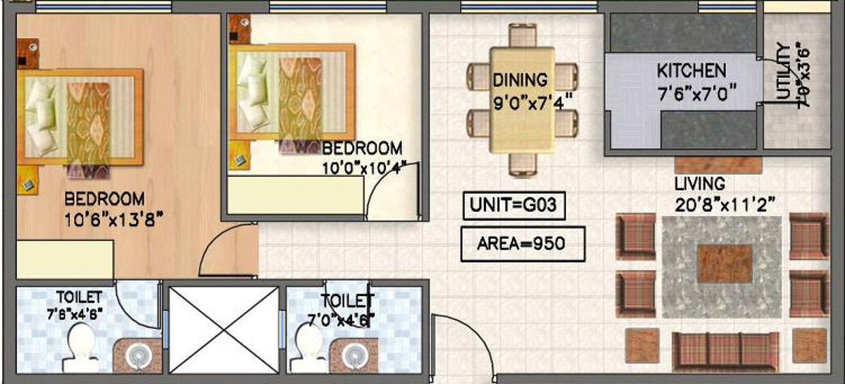 Floor Plan (2BHK+2T (950 sq ft) 950 sq ft) Altair Group Grand View Floor Plan (2BHK+2T (950 sq ft) 950 sq ft)