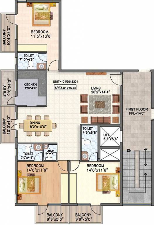 Floor Plan (3BHK+3T (1,775 sq ft) 1775 sq ft) Altair Group Grand View Floor Plan (3BHK+3T (1,775 sq ft) 1775 sq ft)
