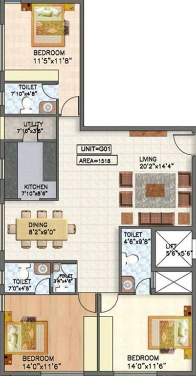 Floor Plan (3BHK+3T (1,518 sq ft) 1518 sq ft) Altair Group Grand View Floor Plan (3BHK+3T (1,518 sq ft) 1518 sq ft)