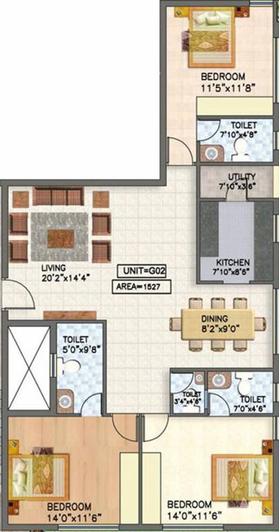 Floor Plan (3BHK+3T (1,527 sq ft) 1527 sq ft) Altair Group Grand View Floor Plan (3BHK+3T (1,527 sq ft) 1527 sq ft)