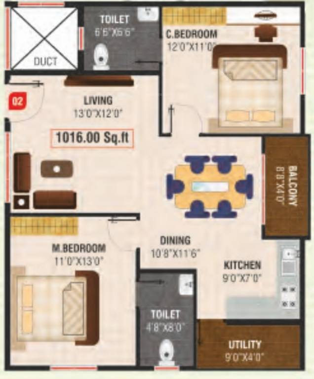 Developers Sarovar (2BHK+2T (1,016 sq ft) 1016 sq ft)