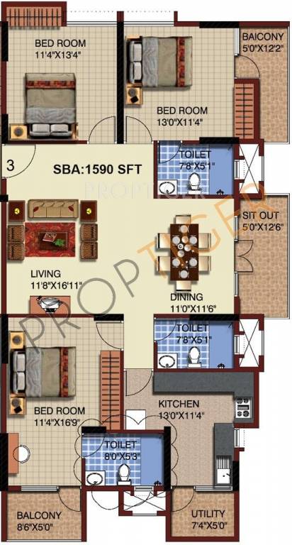 Mahaveer Riviera (3BHK+3T (1,590 sq ft) 1590 sq ft)