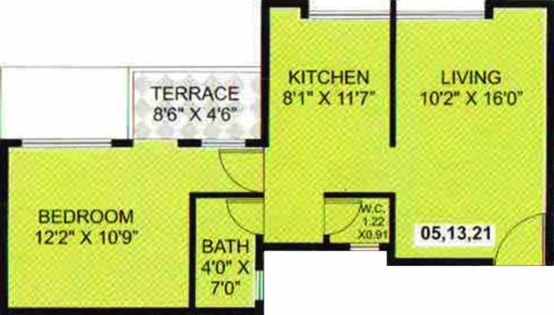 GPK Developers Chintamani Residency Floor Plan (1BHK+1T (663 sq ft) 663 sq ft)