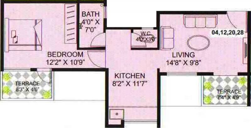 GPK Developers Chintamani Residency Floor Plan (1BHK+1T (670 sq ft) 670 sq ft)