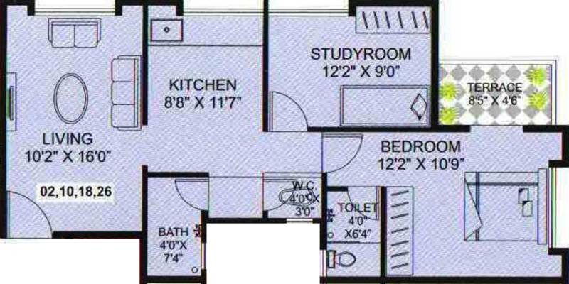 GPK Developers Chintamani Residency Floor Plan (2BHK+2T (867 sq ft) 867 sq ft)