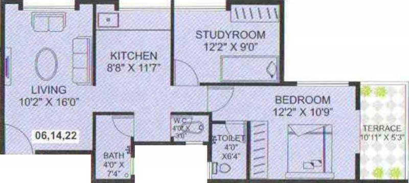 GPK Developers Chintamani Residency Floor Plan (2BHK+2T (889 sq ft) 889 sq ft)