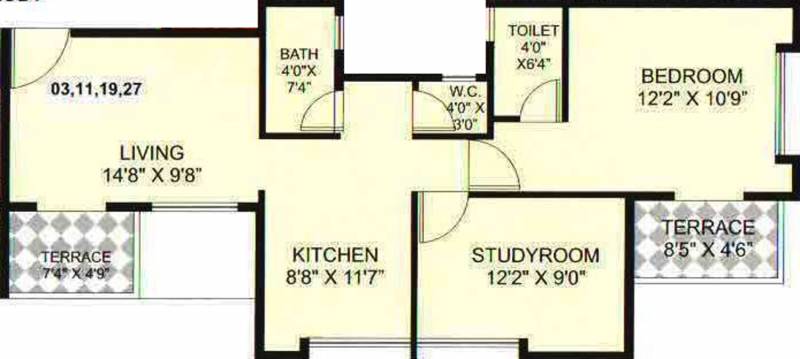GPK Developers Chintamani Residency Floor Plan (2BHK+2T (880 sq ft) 880 sq ft)